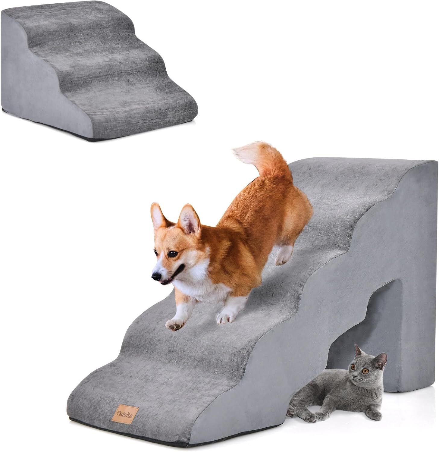 COSTWAY Rampa para Perros de Espuma de 5 Niveles, 56 cm Escalera para Mascotas Extra&iacute;ble y Lavable, Escalones para Perros de Espuma, 2 Rampas para Subir Mascotas (gris), , large Imagen numero 1
