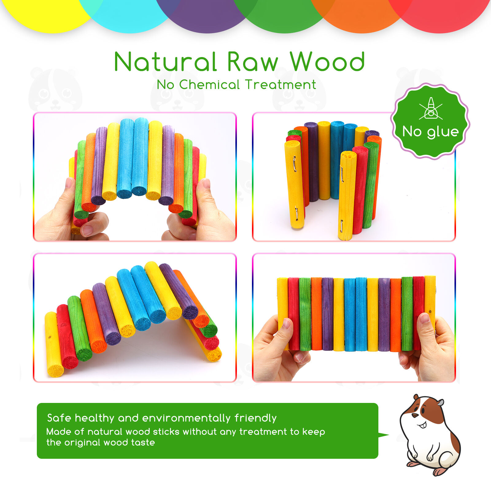 Nobleza - Puente colgante de juguete para h&aacute;msters - Escalera de madera de escalada larga con colores del arco iris para h&aacute;msters, ratones, jerbos y ratas, , large Imagen numero 5
