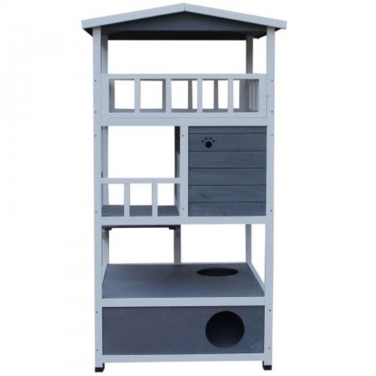 Caseta PawHut de madera para gatos color Gris/Blanco, , large image number null