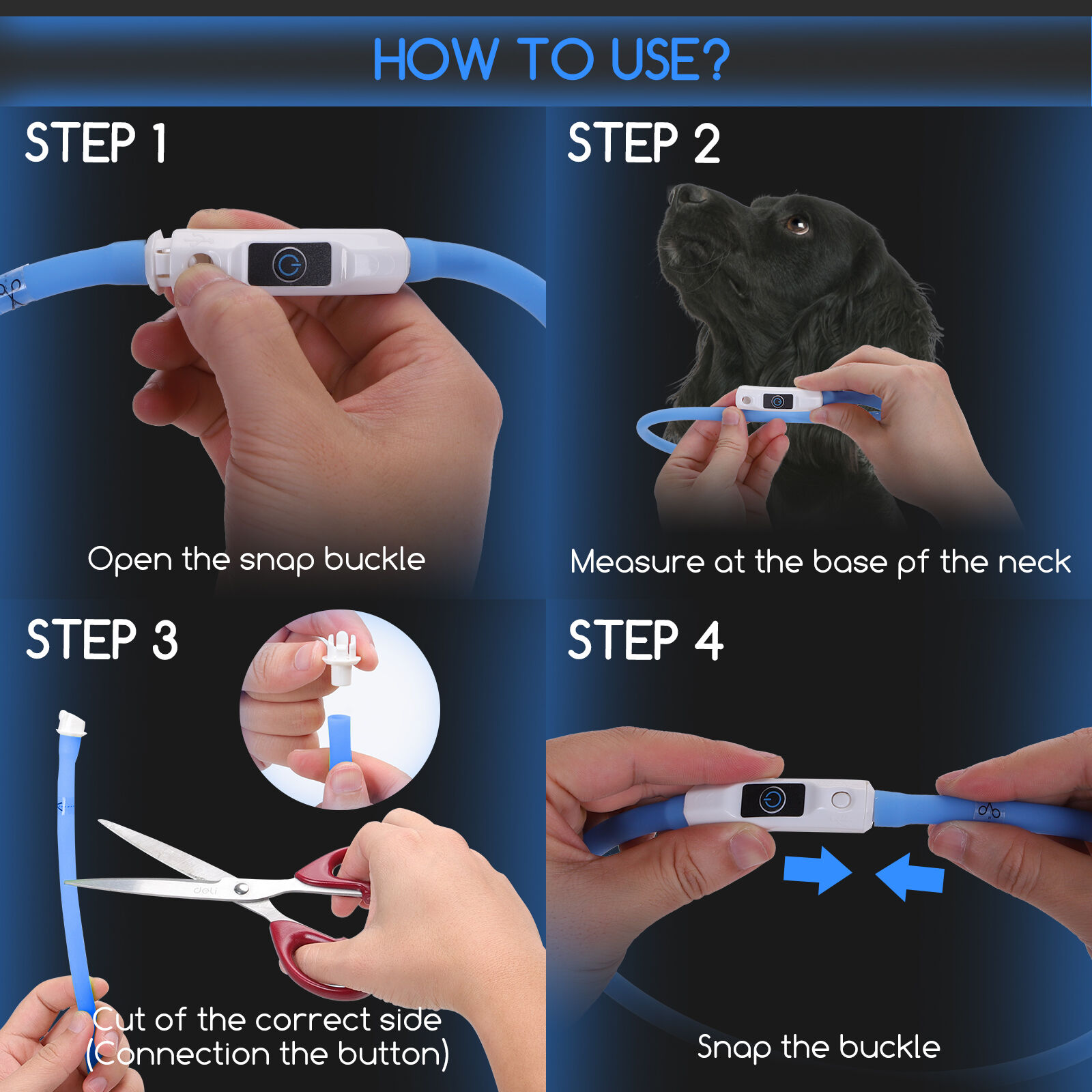 Nobleza - 2 &times; Collar Luminoso Perro de Seguridad Personalizado, 3 Modos Collar Luz Perro con USB Recargable, Ajustable Impermeable Collares LED para Perros Peque&ntilde;os/Medianos/Grandes(Azul), , large Imagen numero 5