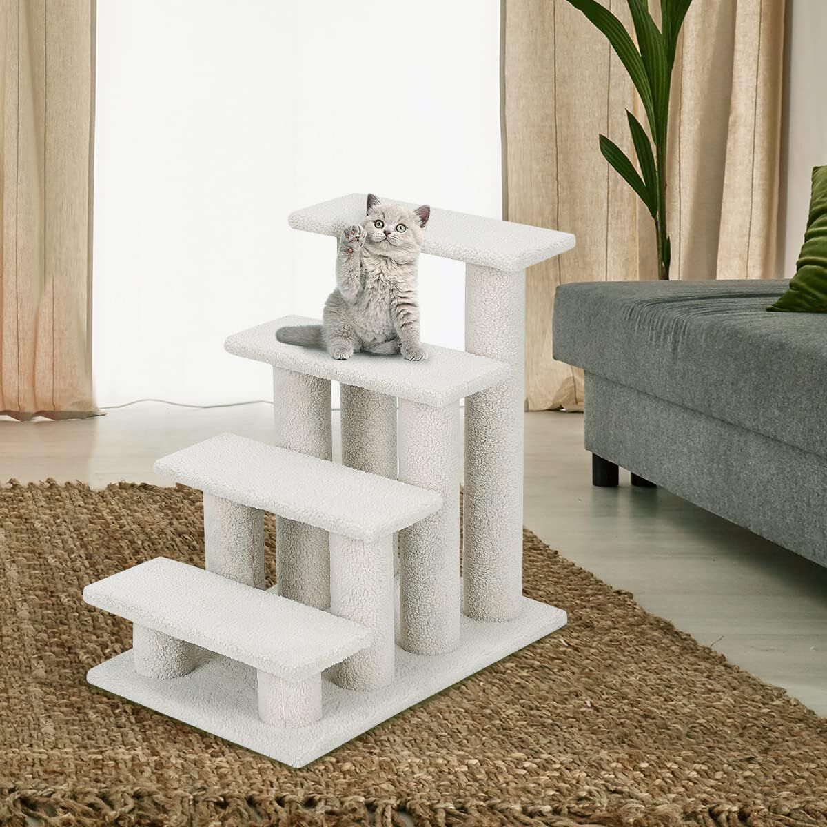 COSTWAY Rascador para Gatos &Aacute;rbol Juguete Cama Escalador Cat Scratch (Blanco), , large Imagen numero 2