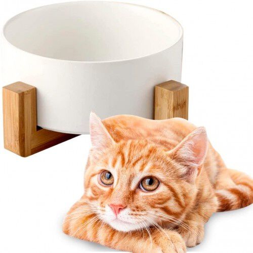 Edipets comedero de porcelana y bamb&uacute; blanco para mascotas, , large Imagen numero 1