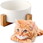 Edipets comedero de porcelana y bambú blanco para mascotas, , large image number null