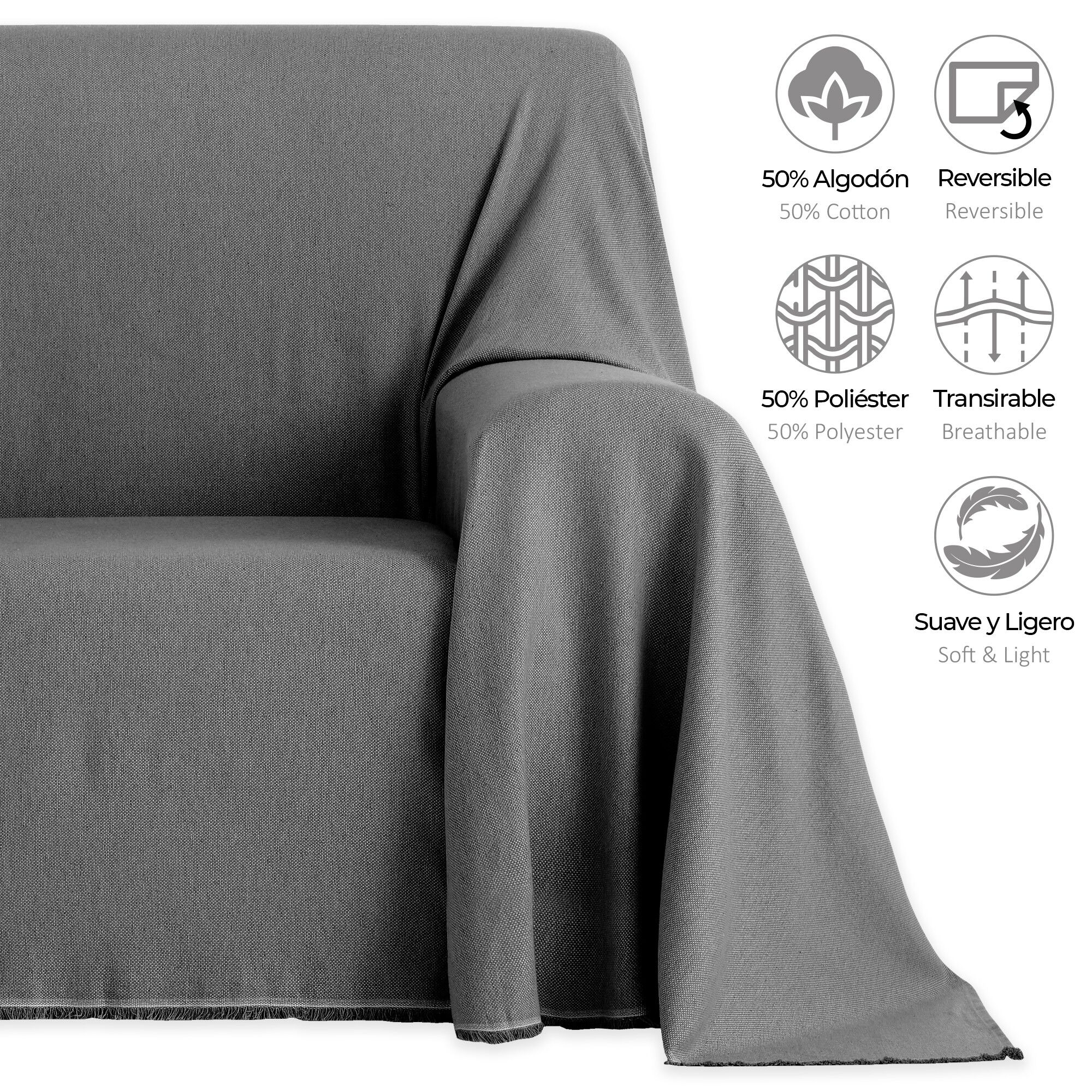 Plaid  Liso140x190 cm  Gris Oscuro, , large Imagen numero 2