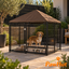 PawHut Perrera con Toldo Parque para Perros Met&aacute;lica de Exterior con Soporte Giratorio para Comida 2 Cuencos para Patio Jard&iacute;n Terraza 141x141x151 cm Negro, , large indicador imagen numero 1