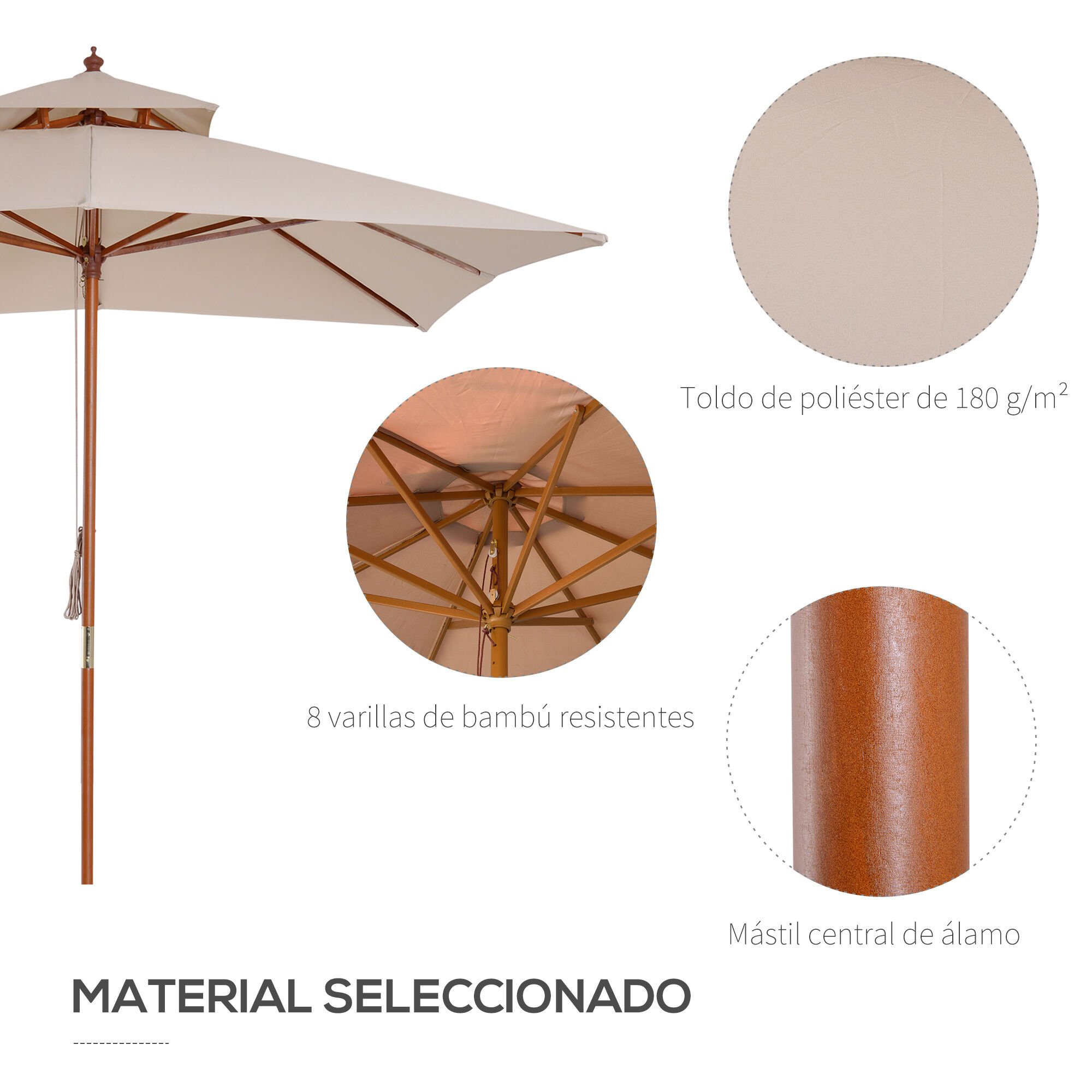 Outsunny Parasol de Bambú con Doble Techo para jardín thumbnail