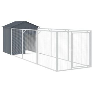 vidaXL Caseta con Corral de acero galvanizado gris para perros