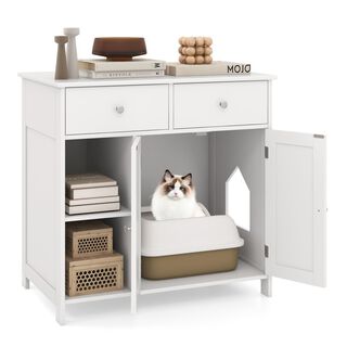 COSTWAY Recinto de Madera con Cajones y Puertas para Gatos