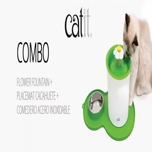 Combo bebedero y alfombra con comedero color Verde thumbnail