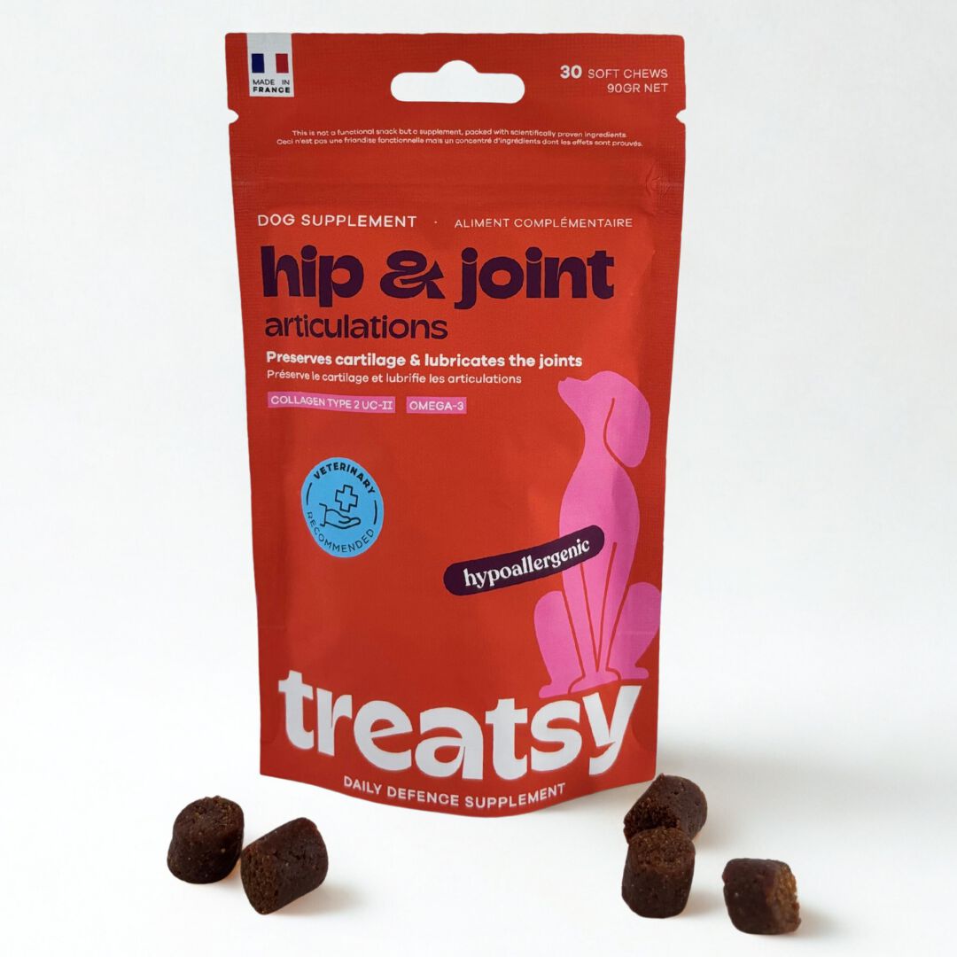 Treatsy Daily Defence Articulaciones Perro &ndash; Complemento Diario Movilidad y Cart&iacute;lago &ndash; Col&aacute;geno Tipo II UC-II, Omega-3 EPA DHA &ndash; 30 Snacks &ndash; Hipoalerg&eacute;nico, , large Imagen numero 1