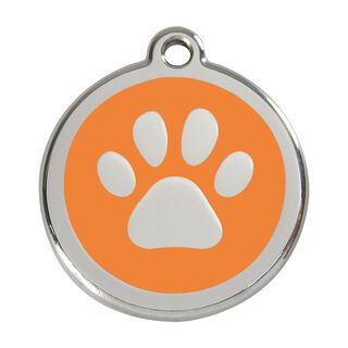 Red Dingo Placa identificativa Acero Inoxidable Esmalte Huella perro Naranja para perros