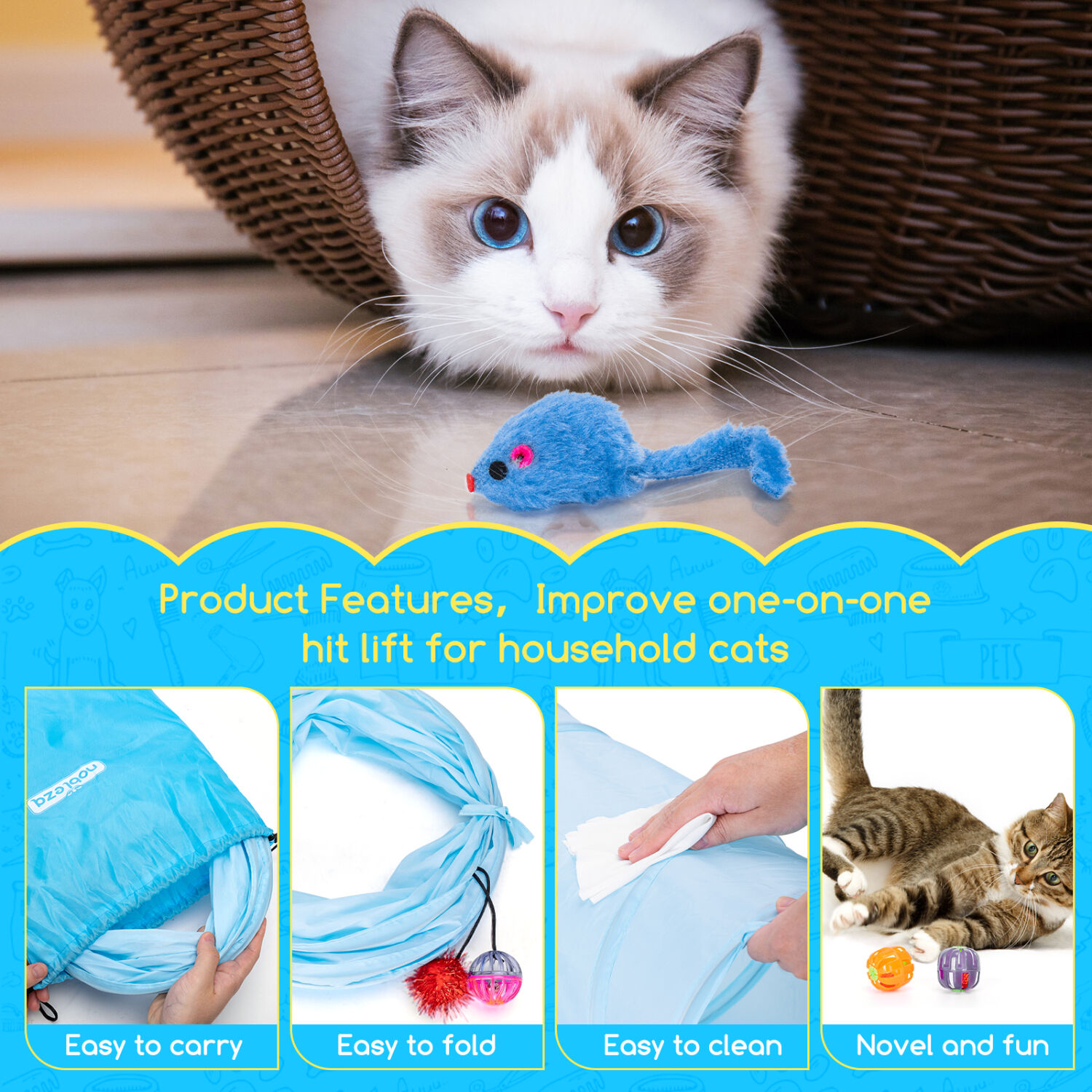 Nobleza - Juguetes Gatos Pack,que Incluyen T&uacute;nel para Gatos, Ratones y Varias Pelotas para Gatos, Campanas, Resortes, Hierba Gatera,24PCS, , large Imagen numero 2