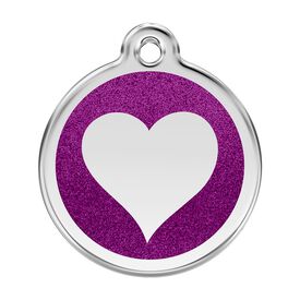 Red Dingo Placa identificativa Purpurina Corazón Morado para perros