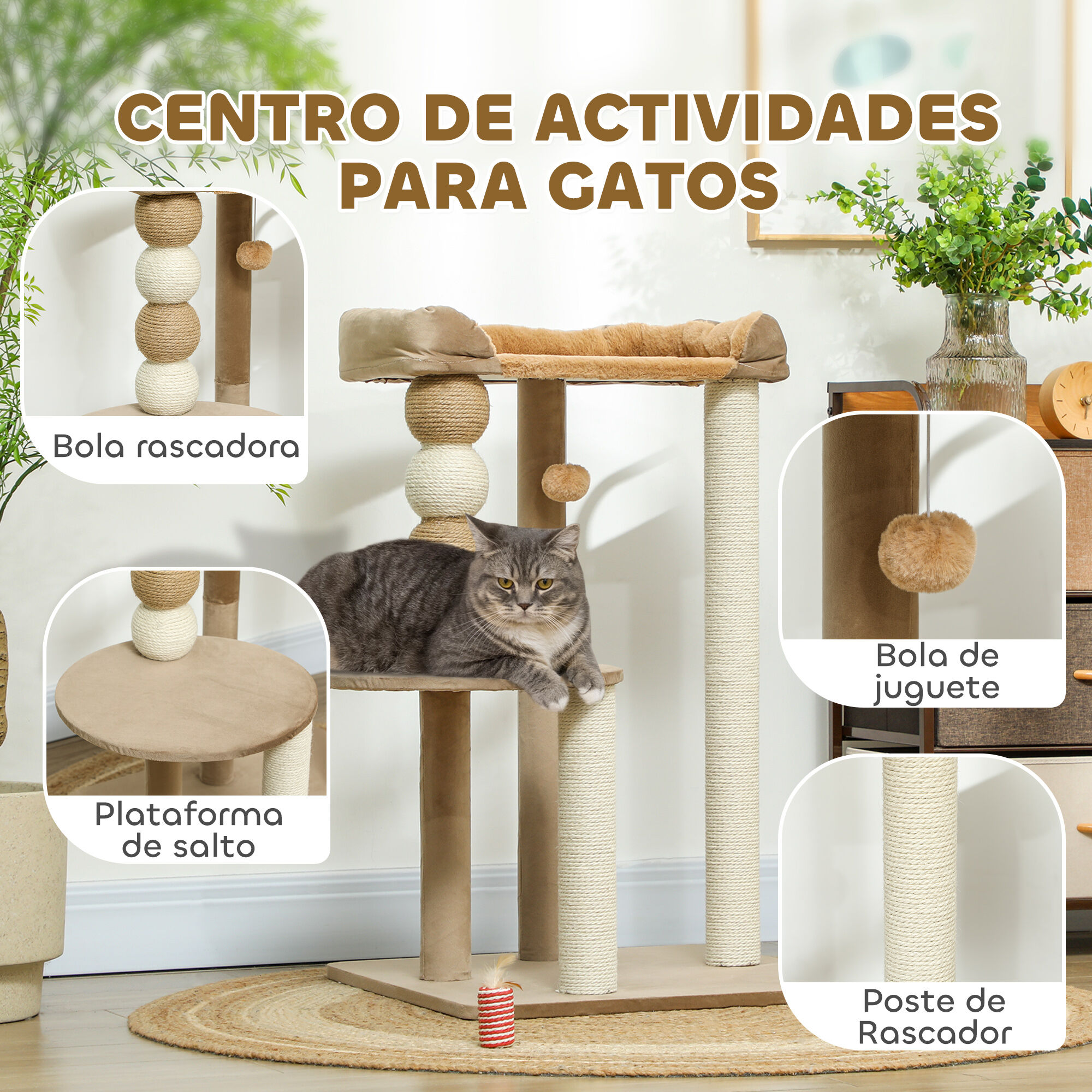 PawHut &Aacute;rbol para Gatos Marr&oacute;n, , large Imagen numero 5