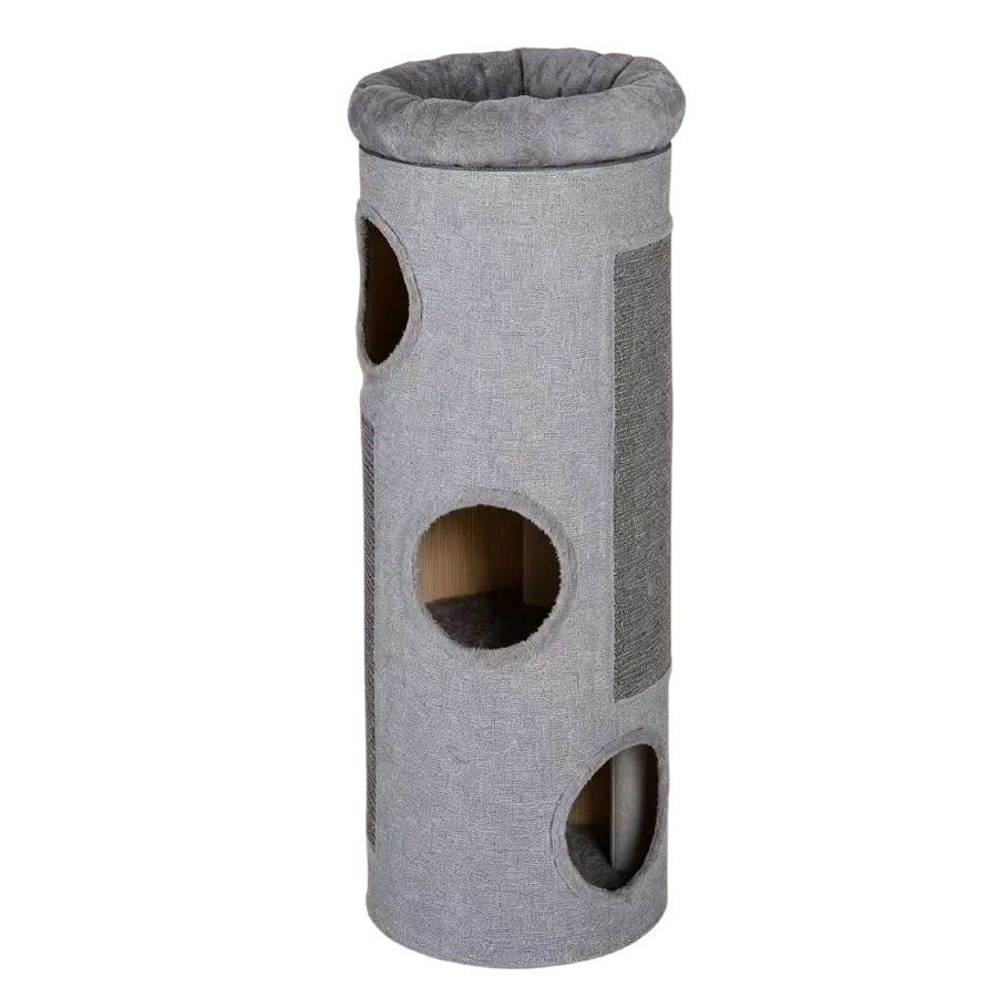 COSTWAY Barril Rascador de 4 Niveles, Poste rascador para Gatos con Cama de Percha Removible, Tablero Rascador de Sisal, Estera de Bamb&uacute; para Gato de Interior, 43 x 43 x 113 cm, Gris Claro, , large Imagen numero 1