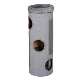 COSTWAY Barril Rascador de 4 Niveles, Poste rascador para Gatos con Cama de Percha Removible, Tablero Rascador de Sisal, Estera de Bamb&uacute; para Gato de Interior, 43 x 43 x 113 cm, Gris Claro