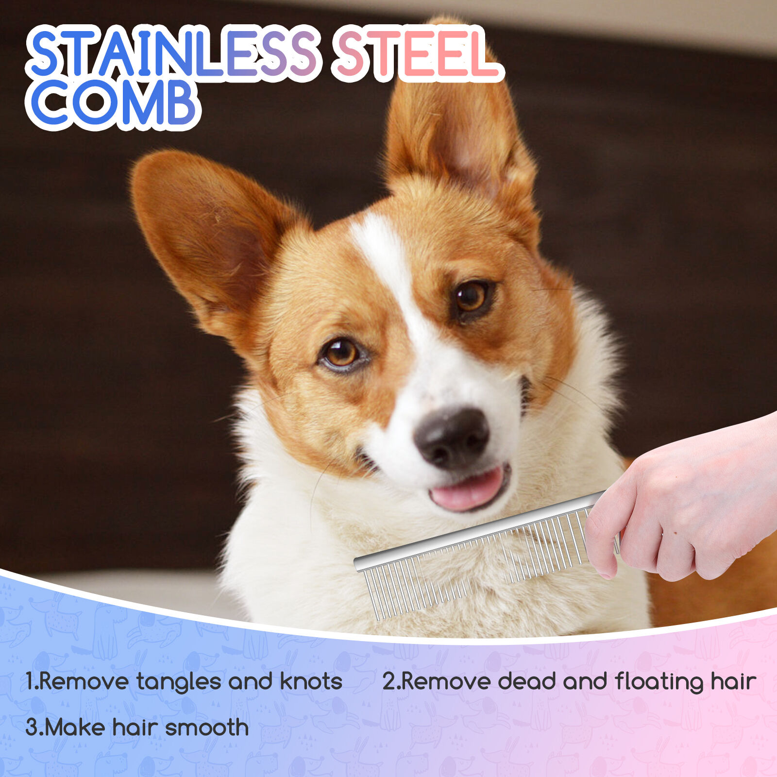 Nobleza Peines para Perros Gatos,2 en 1 Acero inoxidable Grooming Peine profesional para Perros Mascotas Peine de Dientes Redondeados(17 x 2.9cm)(1), , large Imagen numero 4