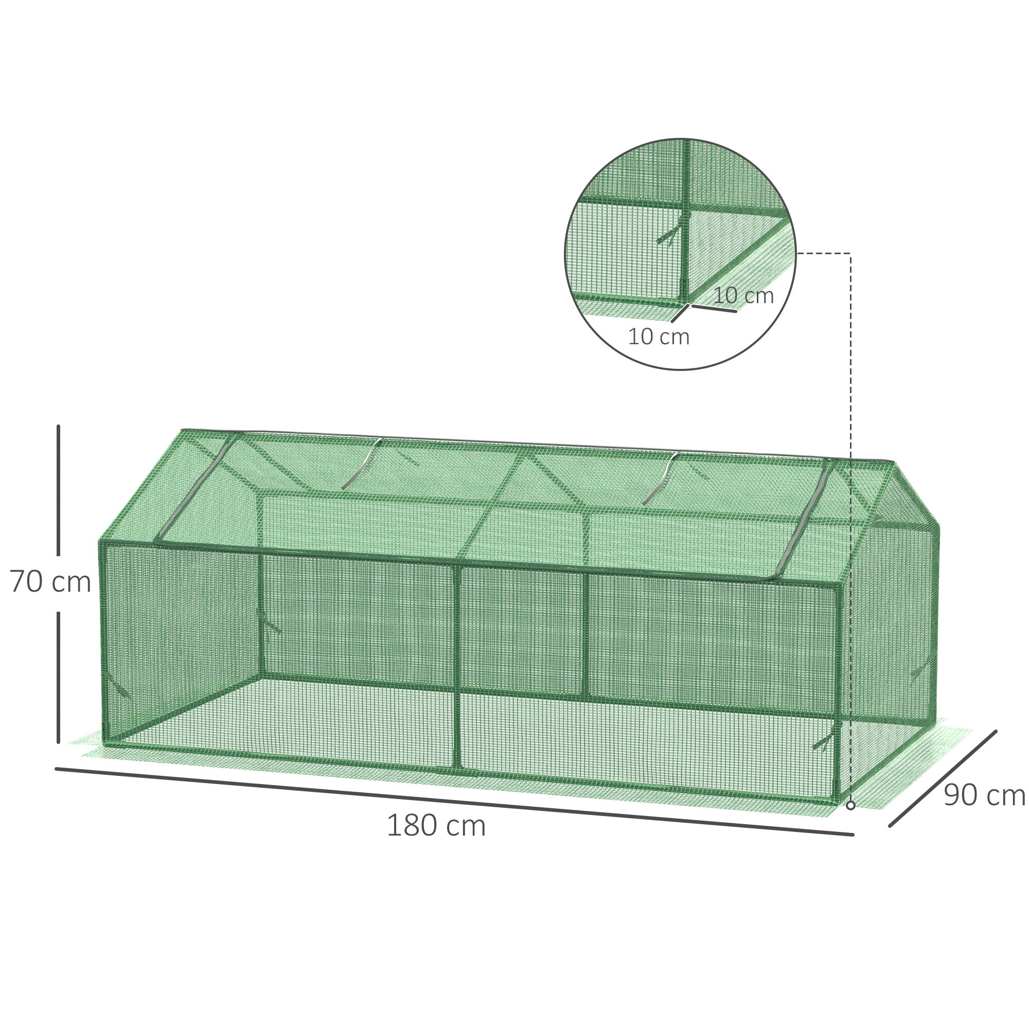Outsunny Invernadero de Terraza 180x90x70 cm Caseta de Jard&iacute;n con 2 Ventanas Enrollables Cubierta de PE y Marco de Metal Vivero Casero para Cultivo Plantas Flores Verde, , large Imagen numero 3
