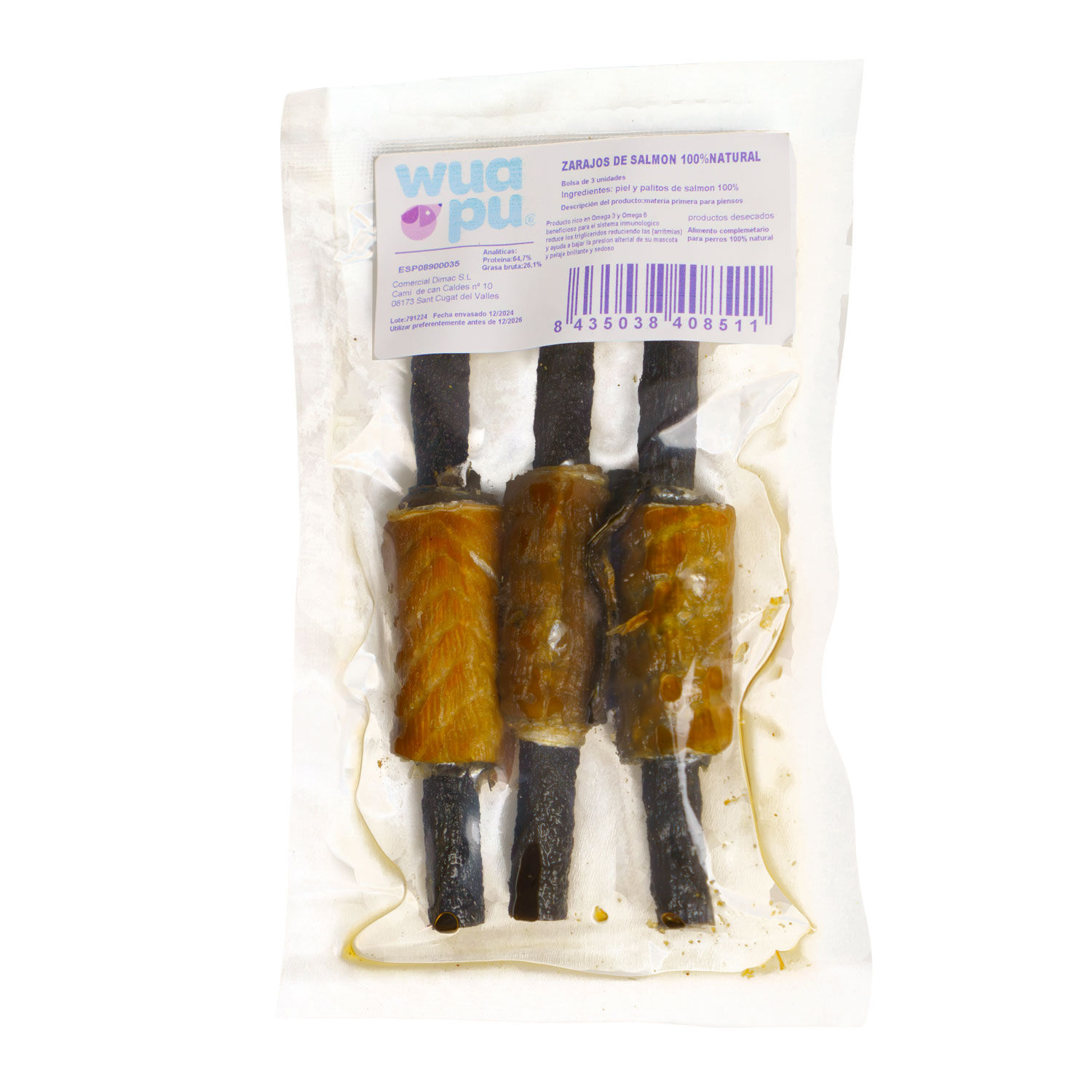 SNACK NATURAL PARA PERRO BROCHETA DE SALMON 3u x 15 BOLSAS WUAPU, , large Imagen numero 3