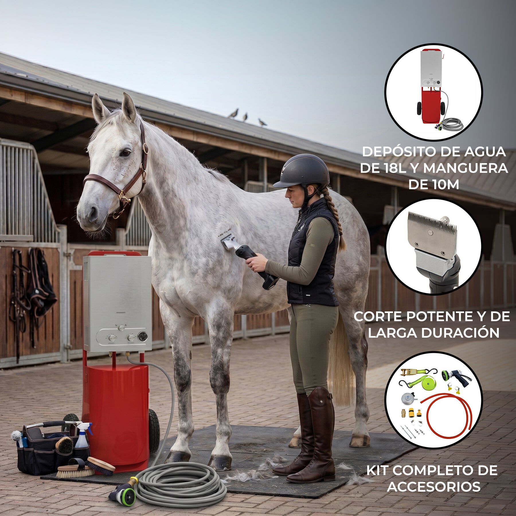 Ducha Port&aacute;til para Caballos con Esquiladora Inal&aacute;mbrica 12V Roja, , large Imagen numero 2