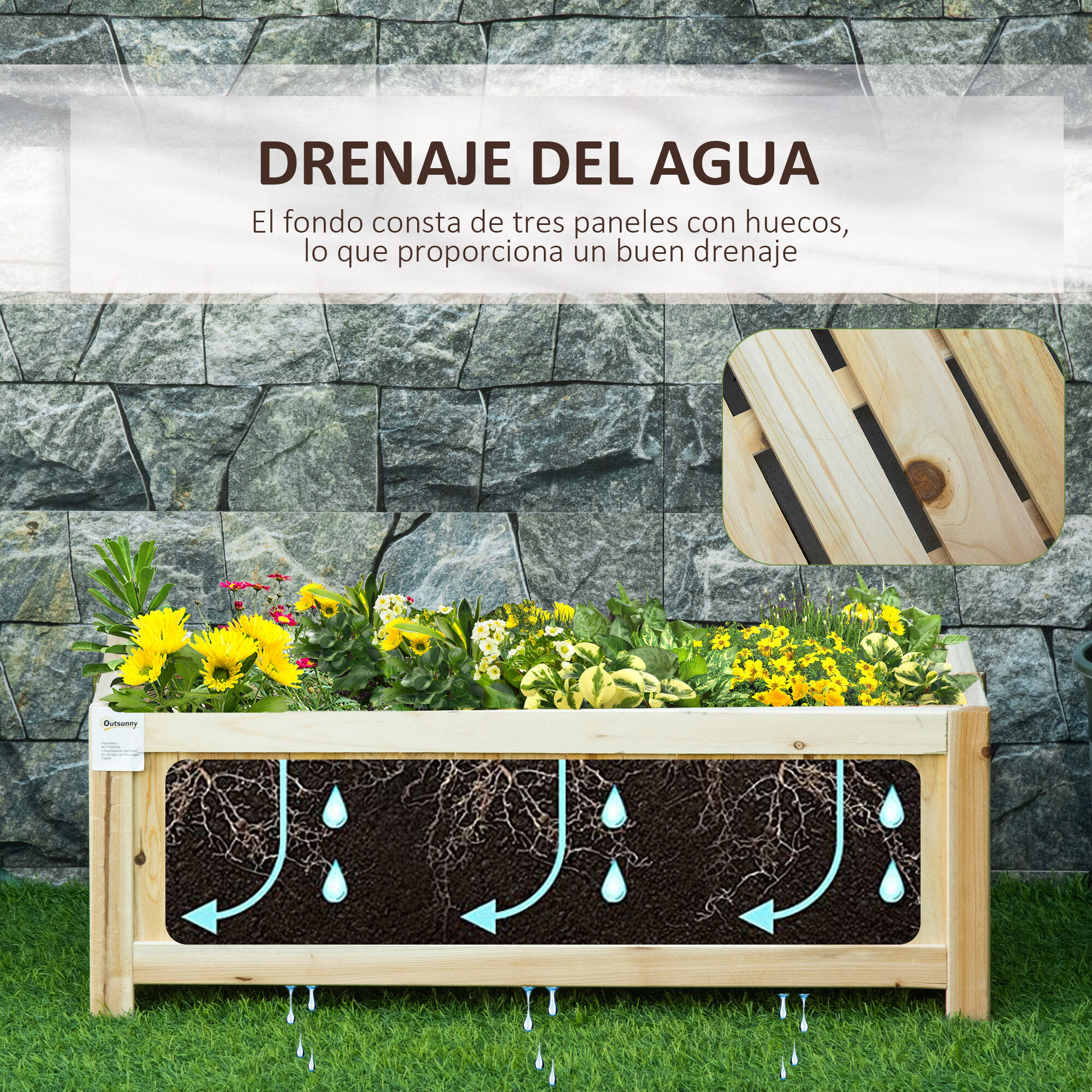 Outsunny Jardinera Madera Natural, , large Imagen numero 5