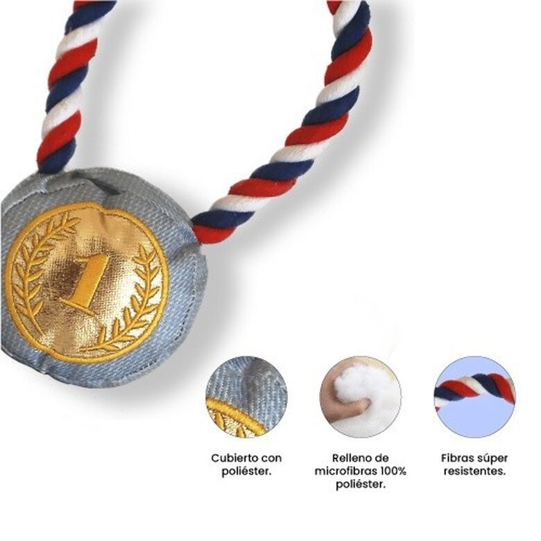 Patasbox medalla olímpica dorada con cuerda de peluche para perros thumbnail