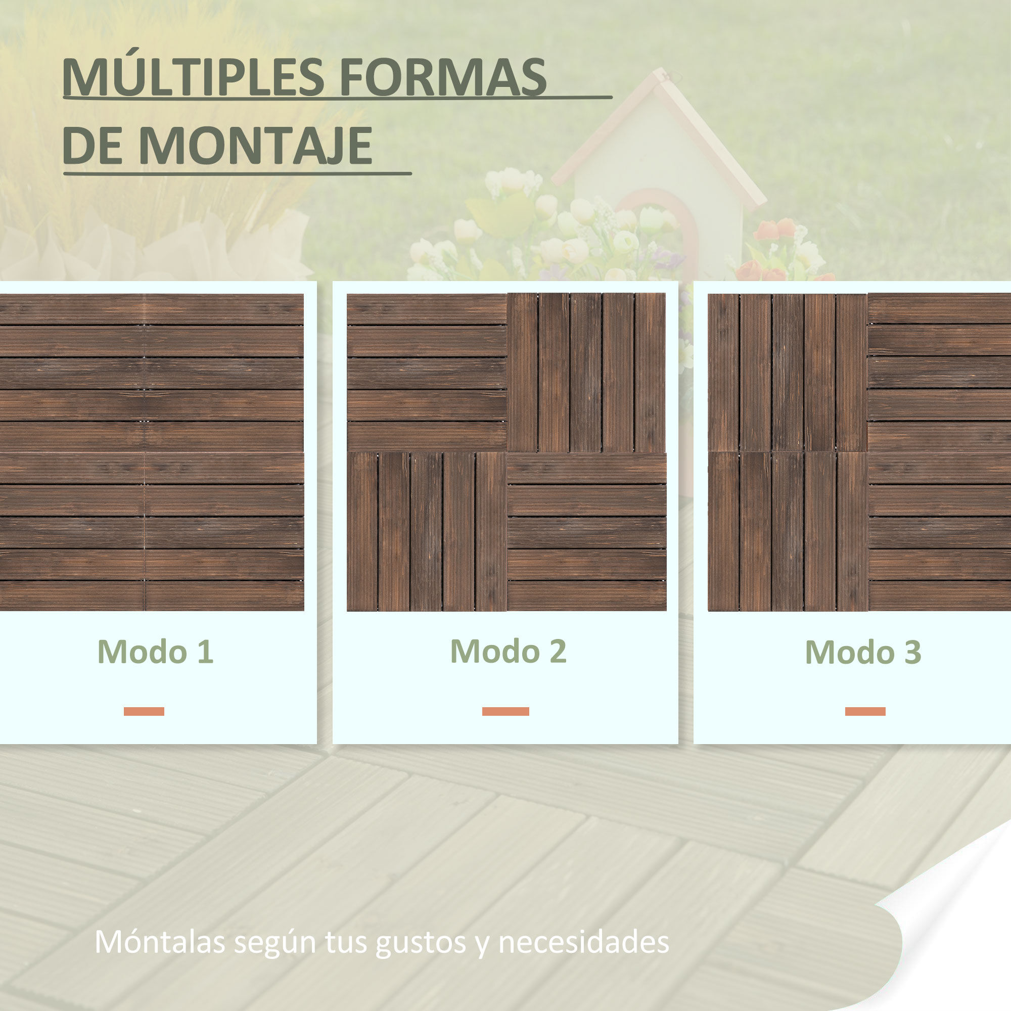 Outsunny Set de 27 Baldosas de Madera 30x30 cm con &Aacute;rea de 2,43 m&sup2; Losetas Sistema de Clic para Balc&oacute;n Terraza Jard&iacute;n Marr&oacute;n Oscuro, , large Imagen numero 4