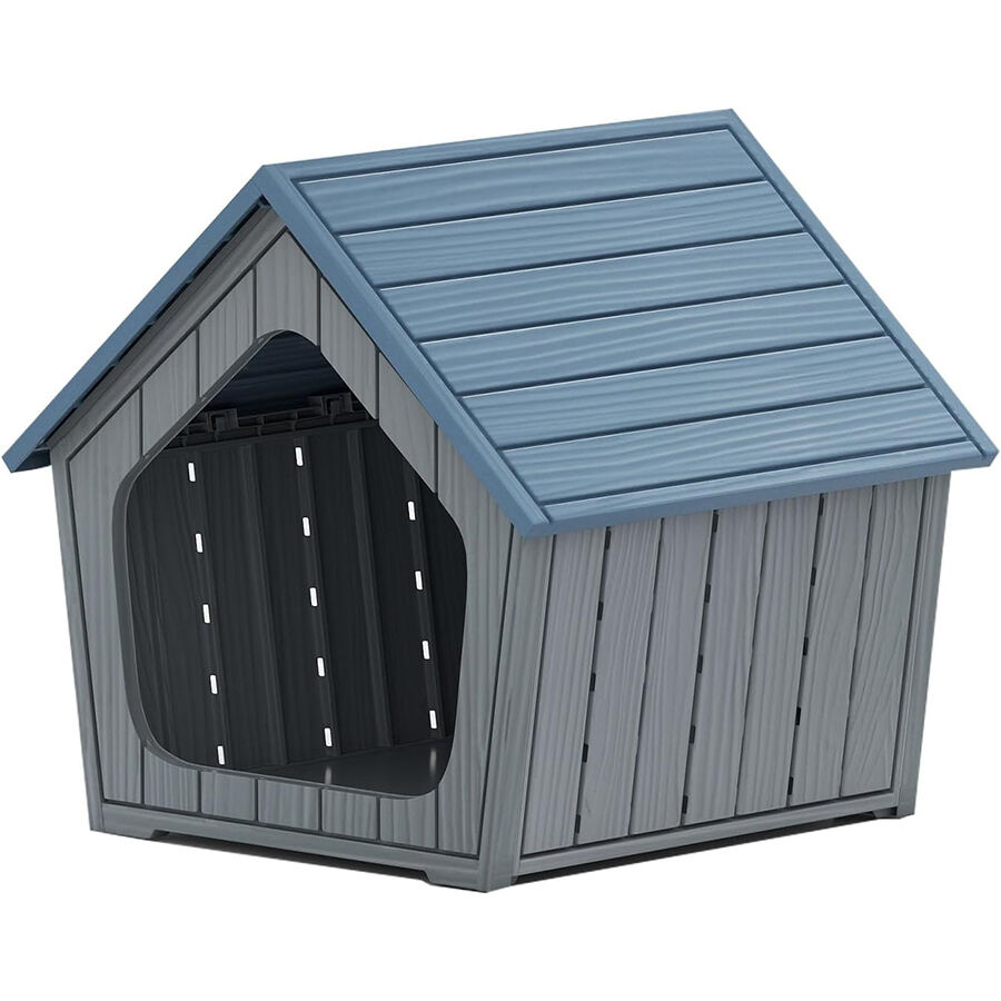 COSTWAY Caseta Gatos Exterior, 59,5x57x58 cm, Casa para Gatos Impermeable de Pl&aacute;stico, Resistente a la Intemperie, Condominio para Mascotas de Interior Exterior con Ventilaci&oacute;n y Techo Inclinado, Azul, , large Imagen numero 1