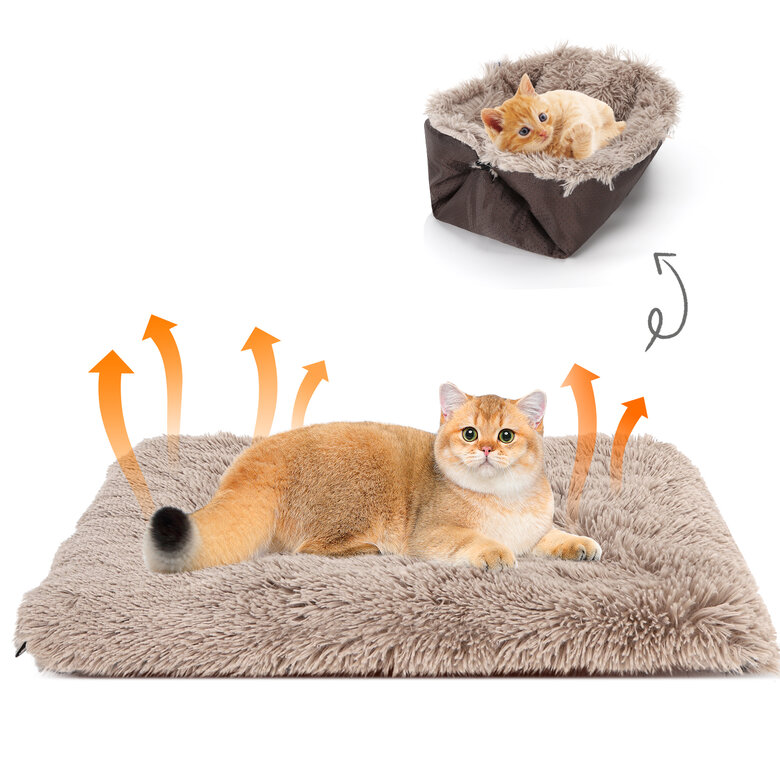 Nobleza 2 en 1 Cama para Gatos, Cama Gato Manta Espesa para Gatos y Perros Pequeños, Esponjoso y Lavable Cama para Mascotas Antideslizante, 60cm*50cm, Marrón