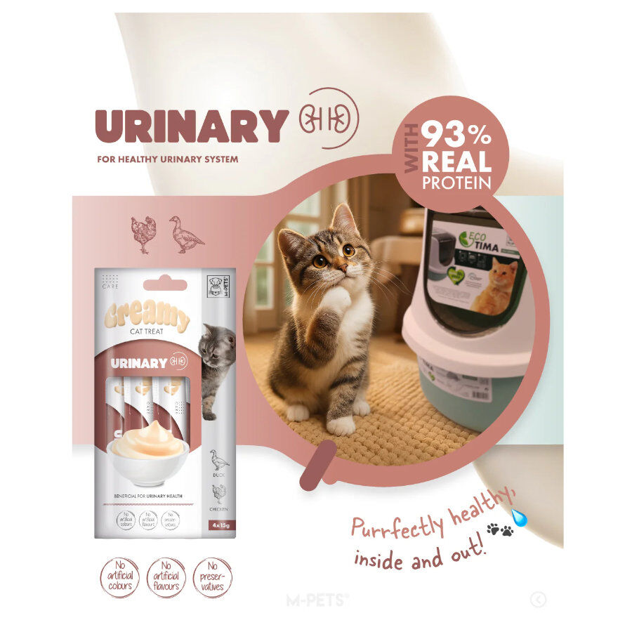 4 sobres x 15 g M-Pets Creamy Urinario Pato y Pollo snack para gatos, , large Imagen numero 4