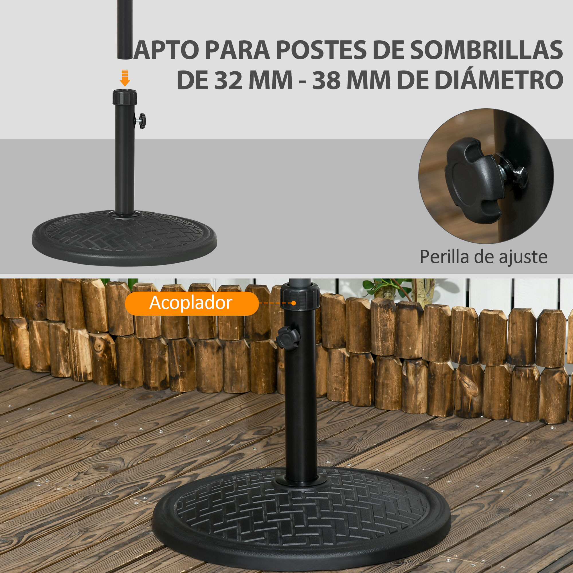 Outsunny Base de Sombrilla de Hormig&oacute;n Soporte para Parasol de 14 kg Pie de Parasol para M&aacute;stil de &Oslash;32-38 mm para Jard&iacute;n Terraza Patio &Oslash;46x34 cm Negro, , large Imagen numero 4