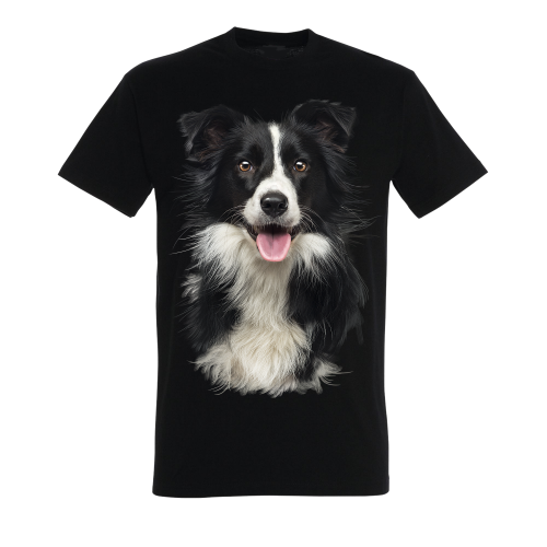 Camiseta unisex negra con estampado border collie, , large Imagen numero 1