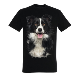 Camiseta unisex negra con estampado border collie