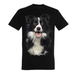 Camiseta unisex negra con estampado border collie