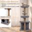 COSTWAY &Aacute;rbol Rascador para Gatos, Torre para Gatos con Percha Superior Acolchonada en Forma de Flor, Condominio y Cama, 2 Bolas Colgantes con Cascabel y Postes, Mueble Multinivel para Escalar (Gris), , large indicador imagen numero 3