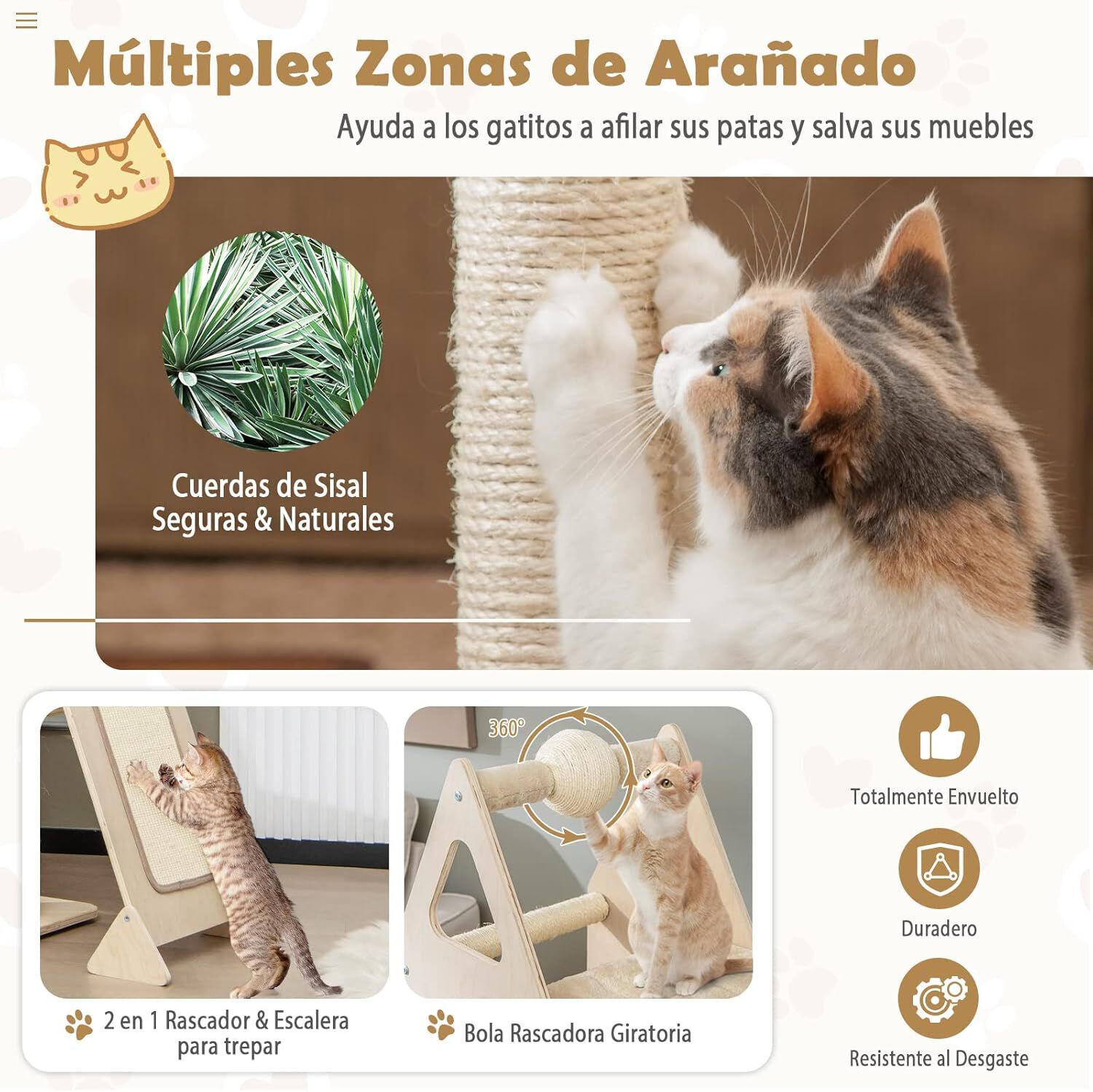 COSTWAY Árbol de Madera con Bola y Postes para rascar para gatos thumbnail