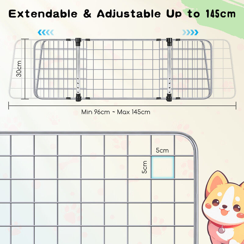 Nobleza Barrera para Perros de Coche &ndash; Separador Extensible Universal 96-145&times;30 cm &ndash; Reja de Seguridad de Acero &ndash; Instalaci&oacute;n sin Herramientas &ndash; Para Coches con Reposacabezas &ndash; Plata, , large Imagen numero 2