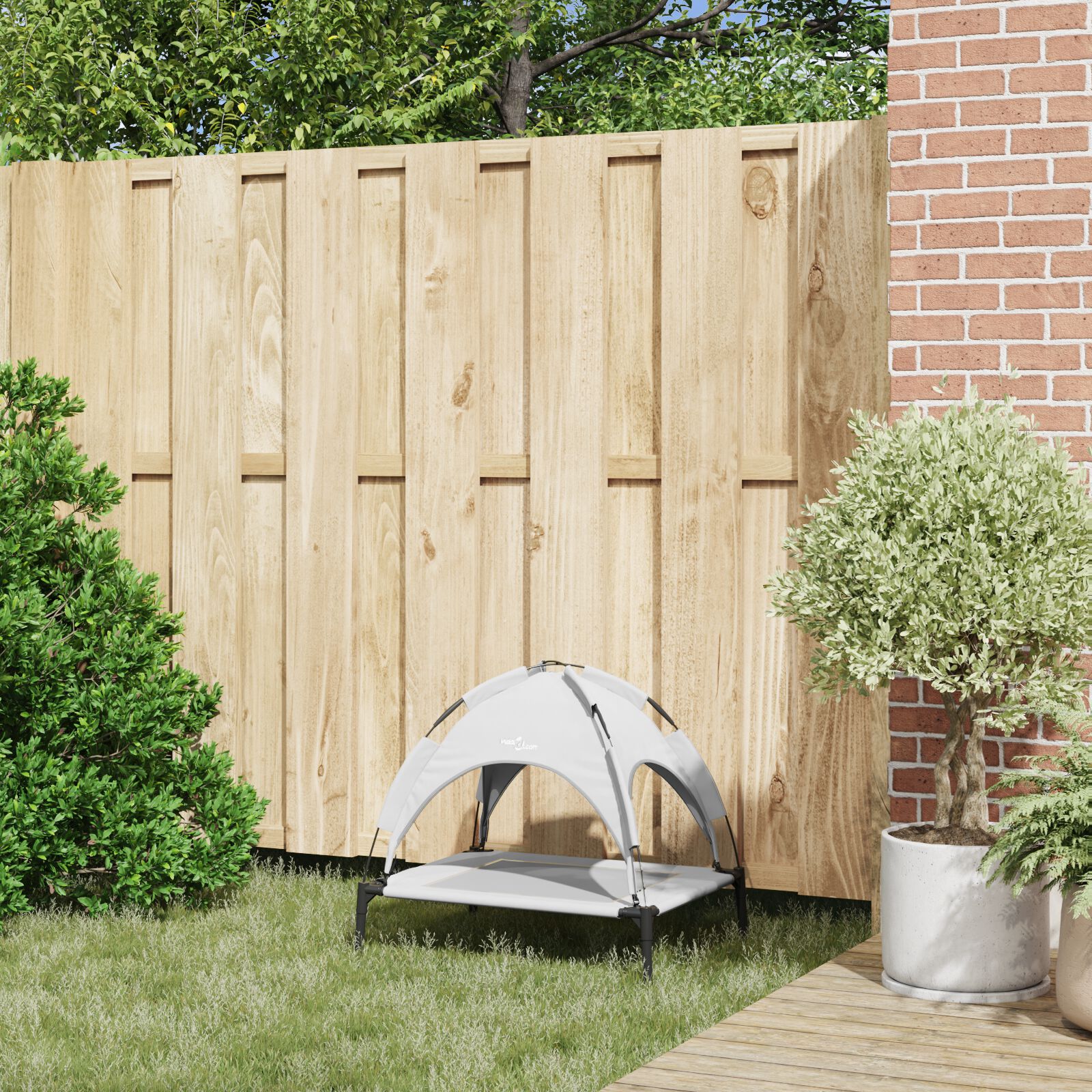 vidaXL Cama Elevada para Perro  con Techo Desmontable Gris Plateado Acero, , large Imagen numero 20