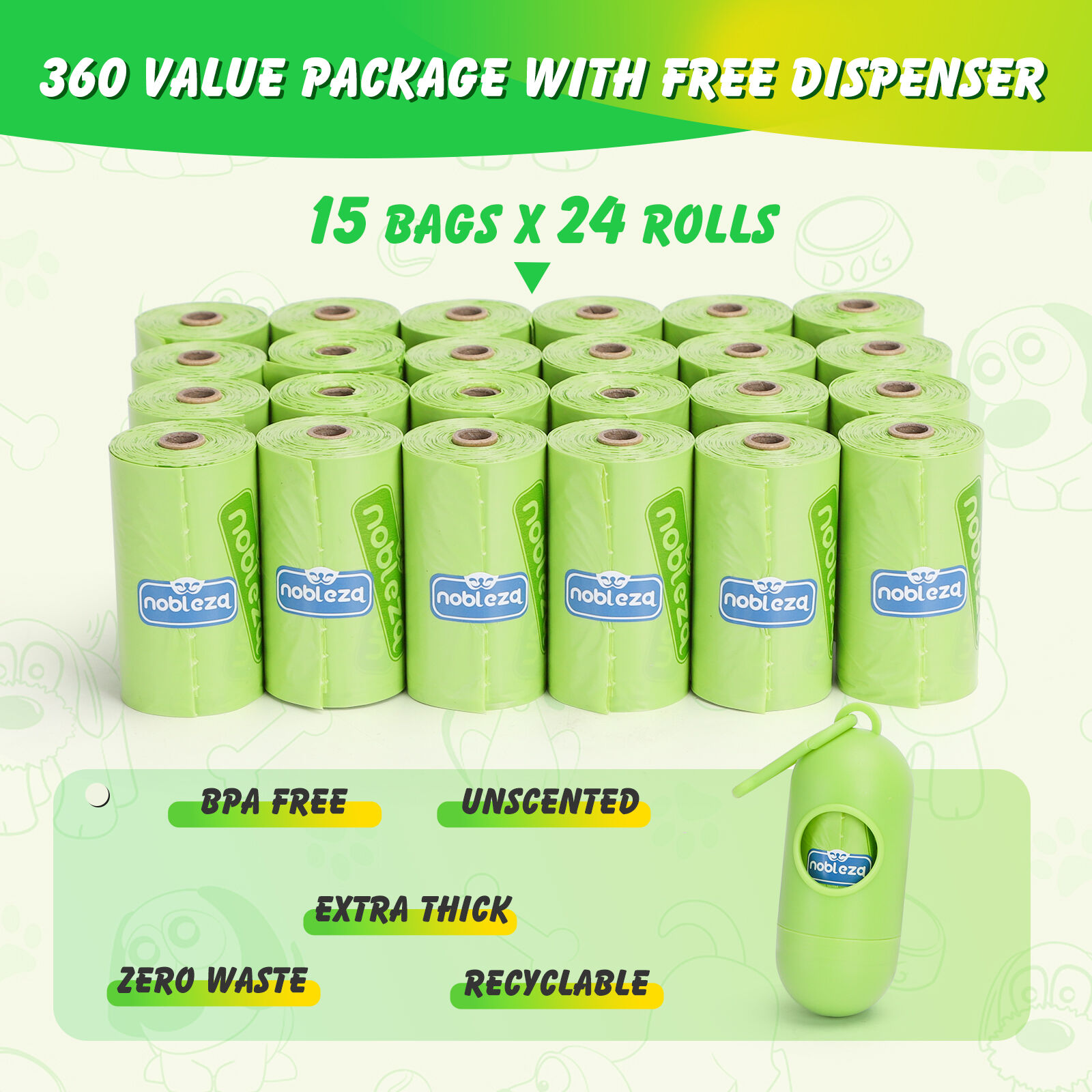 Nobleza Bolsas Biodegradables extragruesas con dispensador para cacas de perro thumbnail