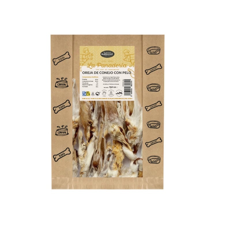 150 g Hobbitalf Oreja de Conejo con Pelo Snack para perros