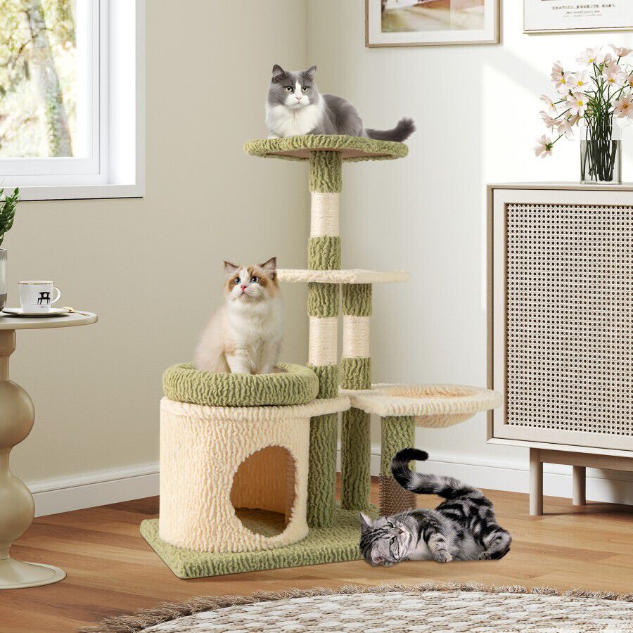 COSTWAY &Aacute;rbol para Gatos de 97 cm, Torre Multinivel Est&eacute;tica para Gatitos con Condo, Cama, Postes de Rascado de Sisal, Auto-Cepillo, Hamaca, Percha, Mobiliario de Escalada para Gatos de Interior &nbsp;, , large Imagen numero 4