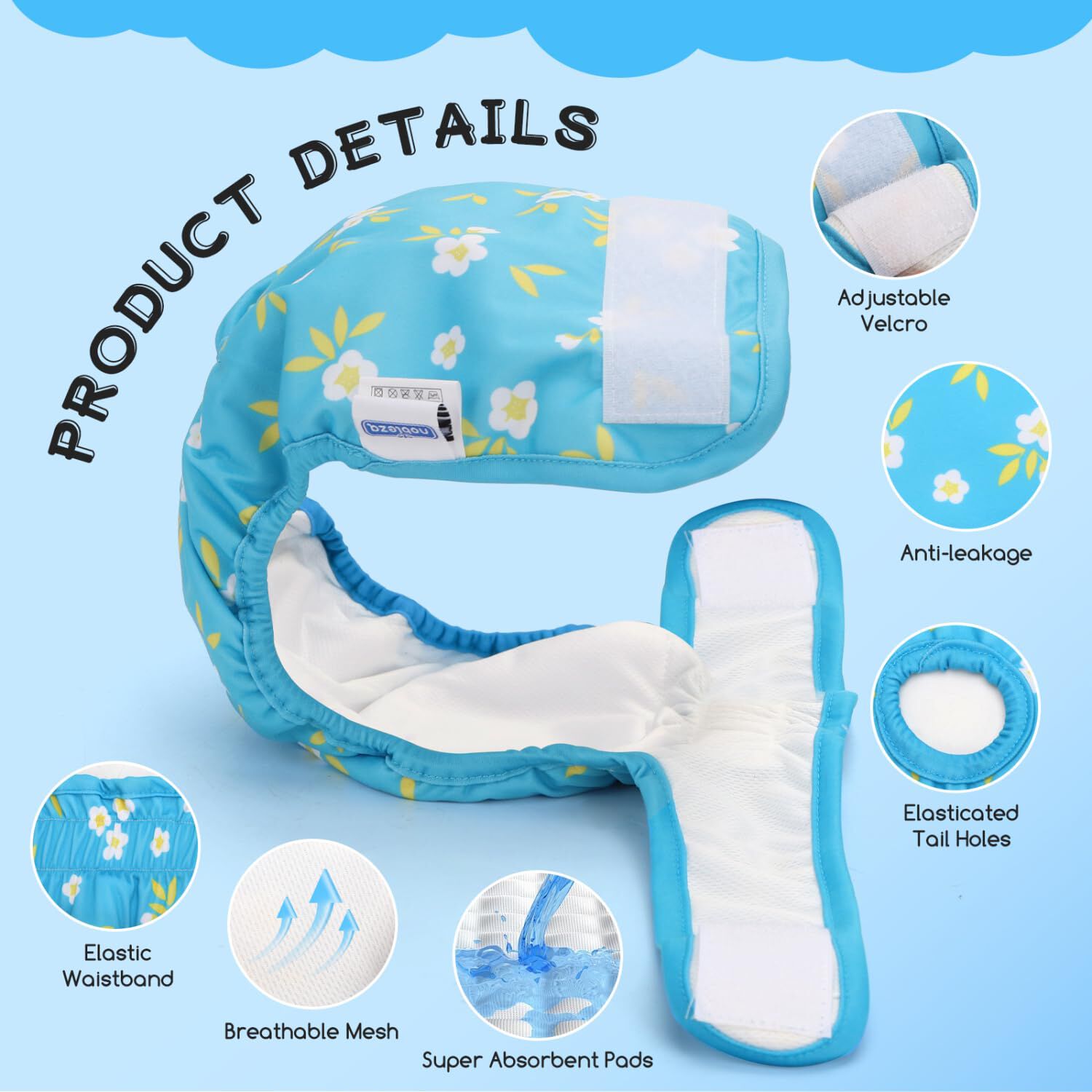 Nobleza Pack de 3 Pa&ntilde;ales Lavables para Perros, Bragas Reutilizables para Perras en Celo, Pantal&oacute;n Sanitario Menstruales para Perro Hembra, Altamente Absorbentes, , large Imagen numero 5