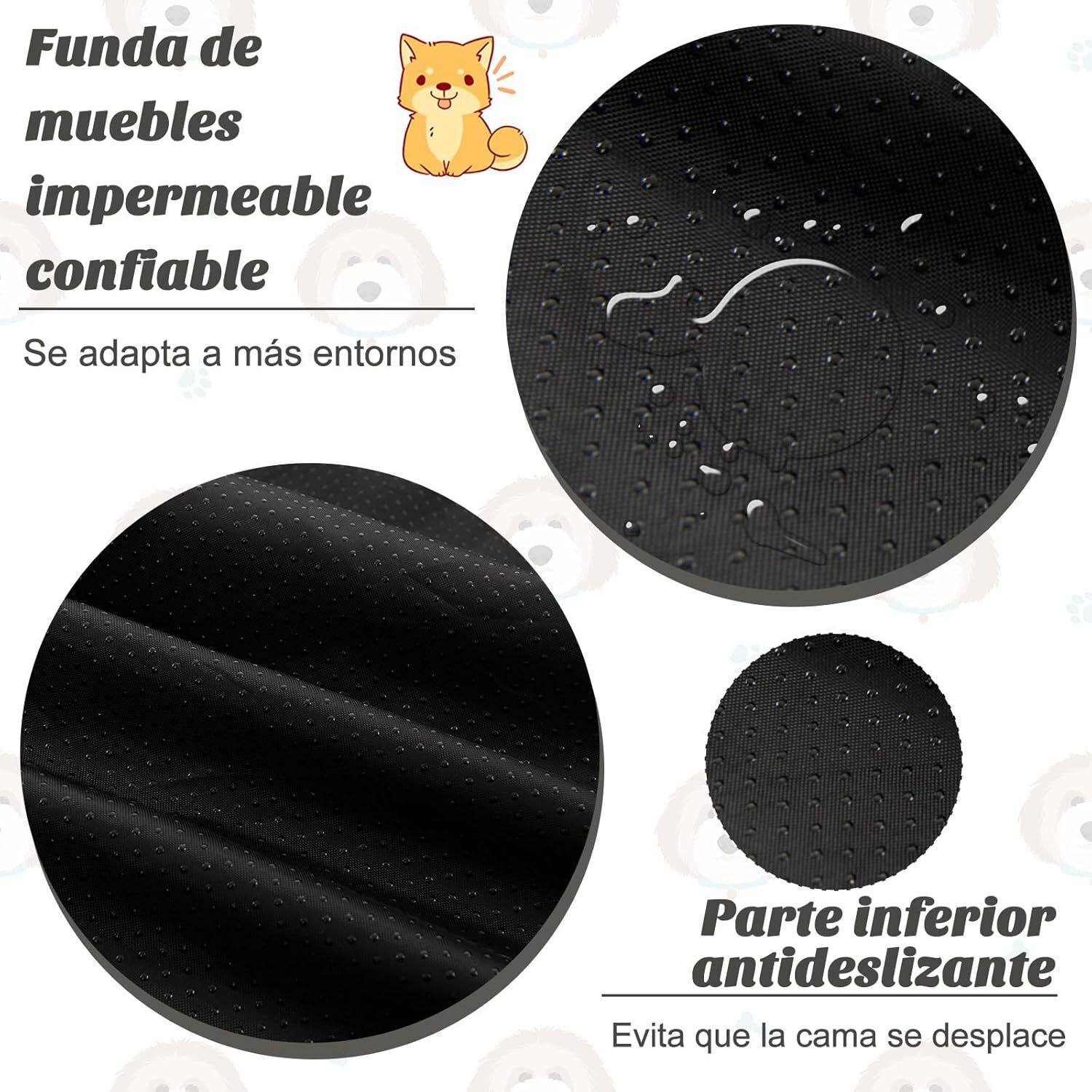 COSTWAY Funda de Peluche para Perros, Cama Antideslizante con Funda Extra&iacute;ble Lavable/Cuello Acolchado Suave, Tapete de Felpa para Perros (112 x 101 x 18 cm, Negro Gris&aacute;ceo), , large Imagen numero 3