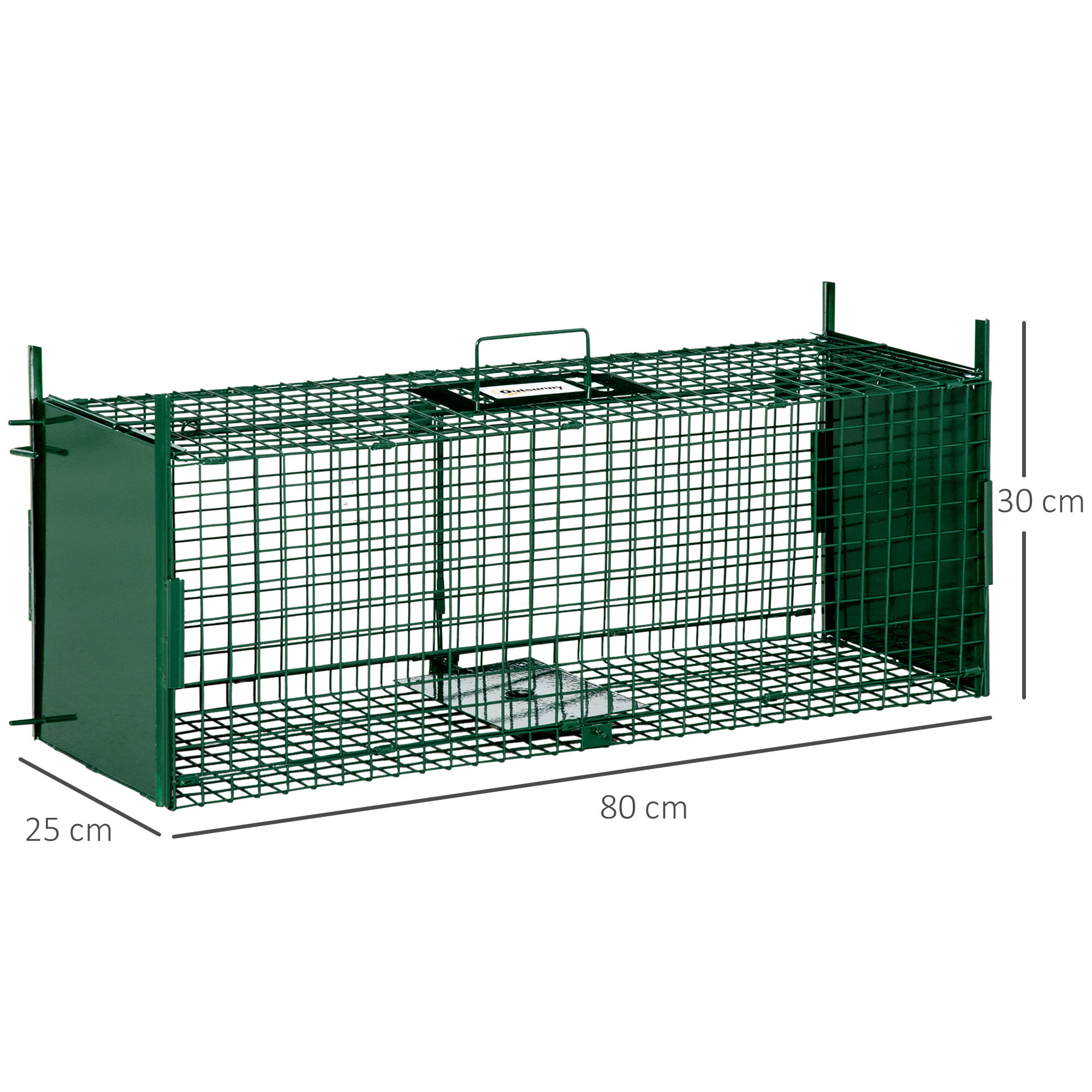 Outsunny Trampa para Animales Vivos con 2 Puertas Jaula de Captura Met&aacute;lica con Asa para Conejos Visones Zorros Peque&ntilde;os 80x25x30 cm Verde Oscuro, , large Imagen numero 3