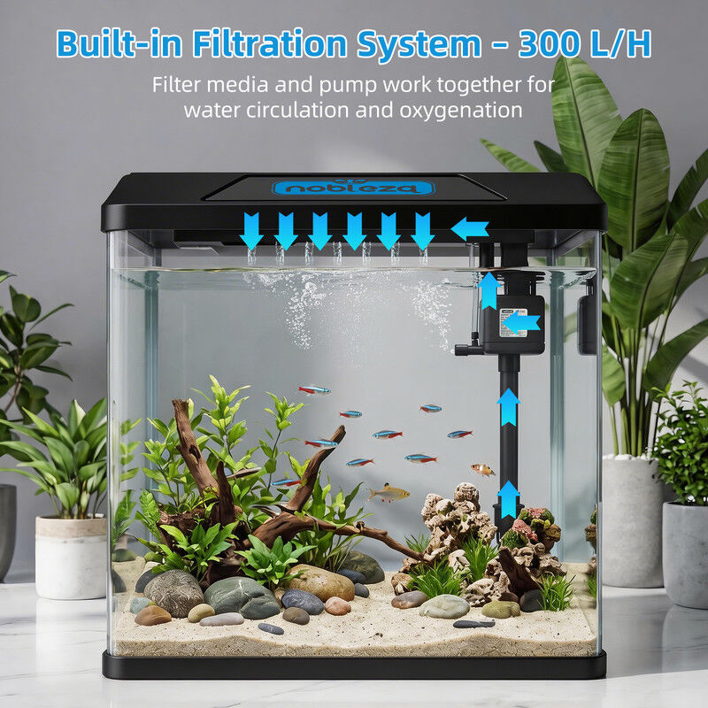 Nobleza - Acuario de Cristal 30L con Iluminaci&oacute;n LED y Sistema de Filtro, Pecera con Cubierta y Accesorios para Peces de Agua Dulce y Salada, Dise&ntilde;o Curvo Moderno, , large Imagen numero 3