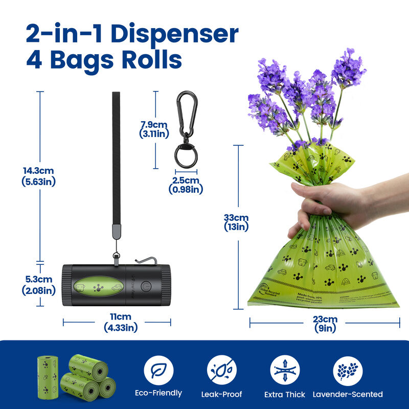 PawView Dispensador 2 en 1 de Bolsas para Perros con Linterna LED Recargable USB-C, Clip Manos Libres, Sistema Retr&aacute;ctil y 4 Rollos, , large Imagen numero 5