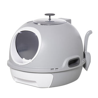 PawHut Arenero Cubierto con Cajón Gris para Gatos
