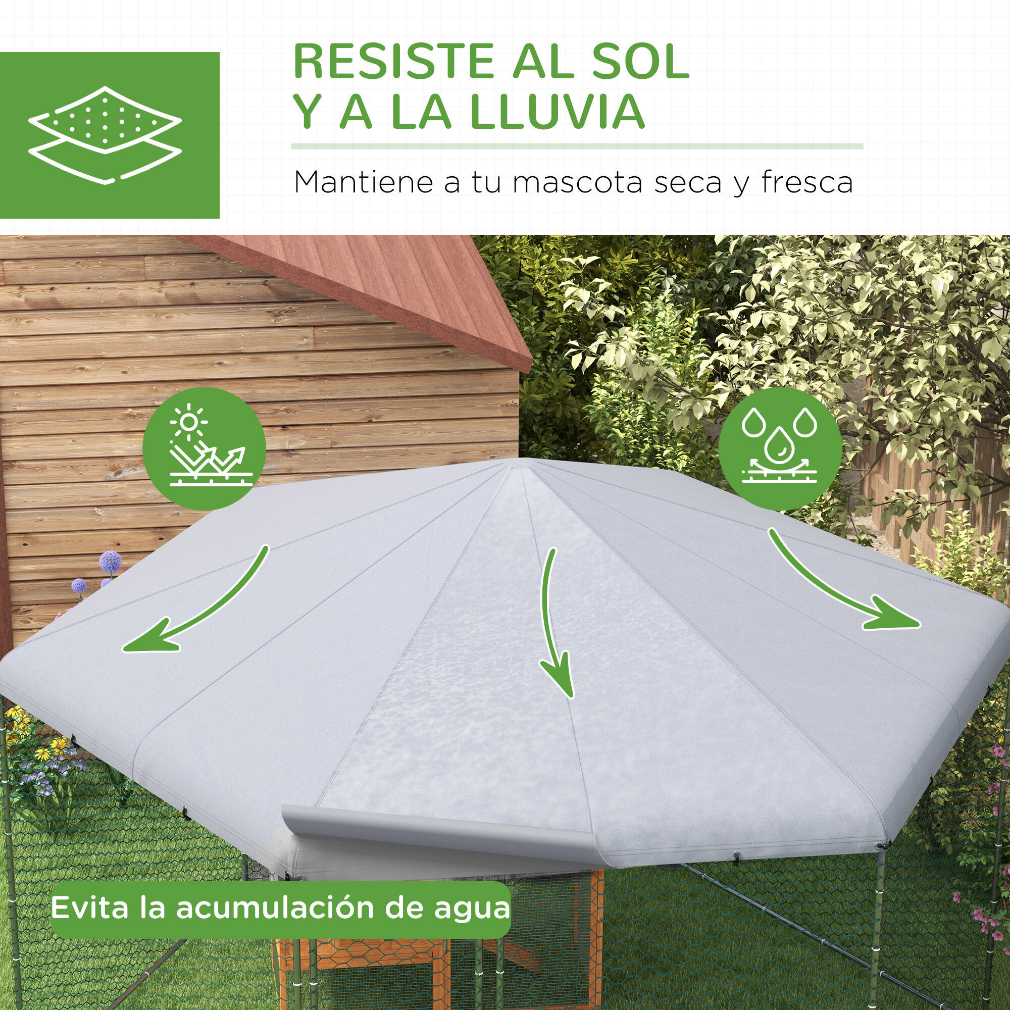 PawHut Gallinero para Exterior Grande de Acero 400x346x263 cm Jaula de Aves en Forma de Hex&aacute;gono Cubierta de Tela Oxford Resistente a los Rayos UV e Impermeable para Patio Plata, , large Imagen numero 4