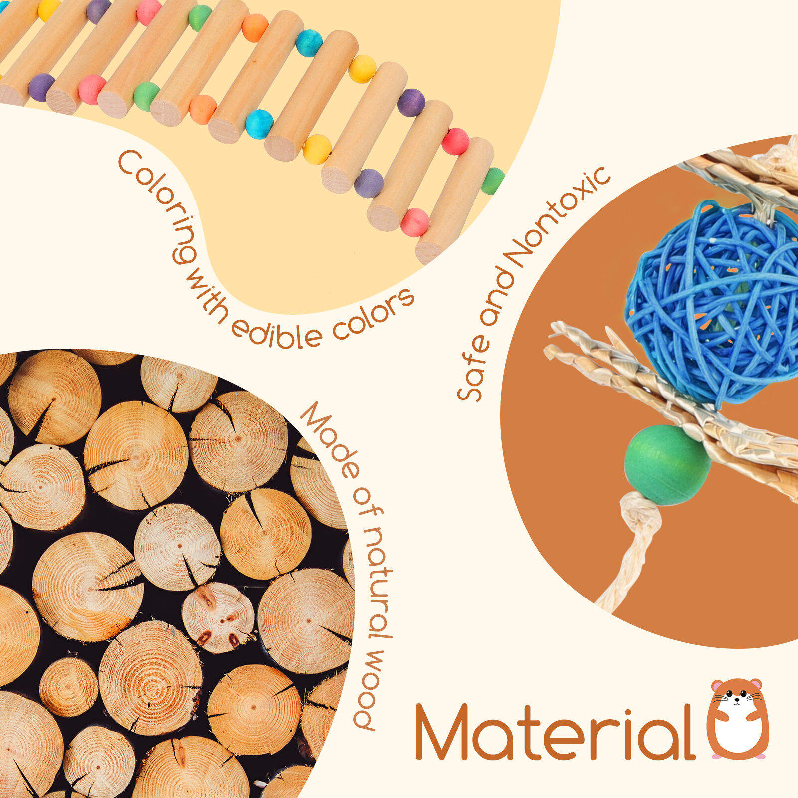 Nobleza 7pcs Juguetes para H&aacute;mster, Madera para Masticar Gnaw Throw Toss Juguetes para los Conejos, la Chinchilla, H&aacute;msters, Cobayas, , large Imagen numero 4