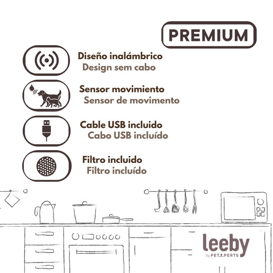 Leeby Fuente de Agua sin Cables Blanco para perros y gatos, , large Imagen numero 5